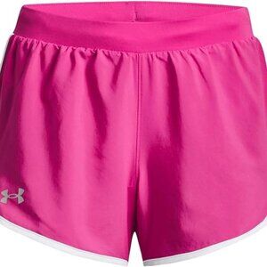 NWT-Med- UA Women's Fly by 2.0 Running Shorts Rebel Pink / White / Reflective